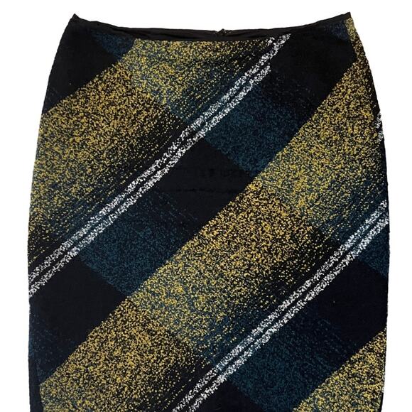 Classiques Entier Black/Green/Yellow Wool Blend Nubby Tweed Pencil Skirt SIZE 10 - Picture 2 of 8